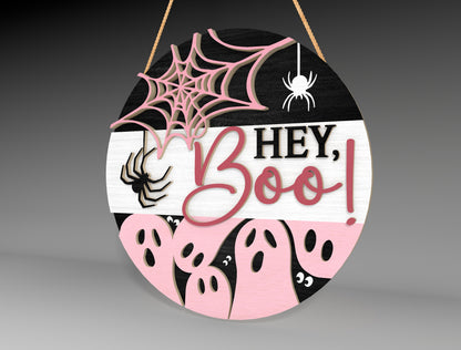 Halloween Ghost Spider Web Round Sign SVG for Glowforge LightBurn xTool