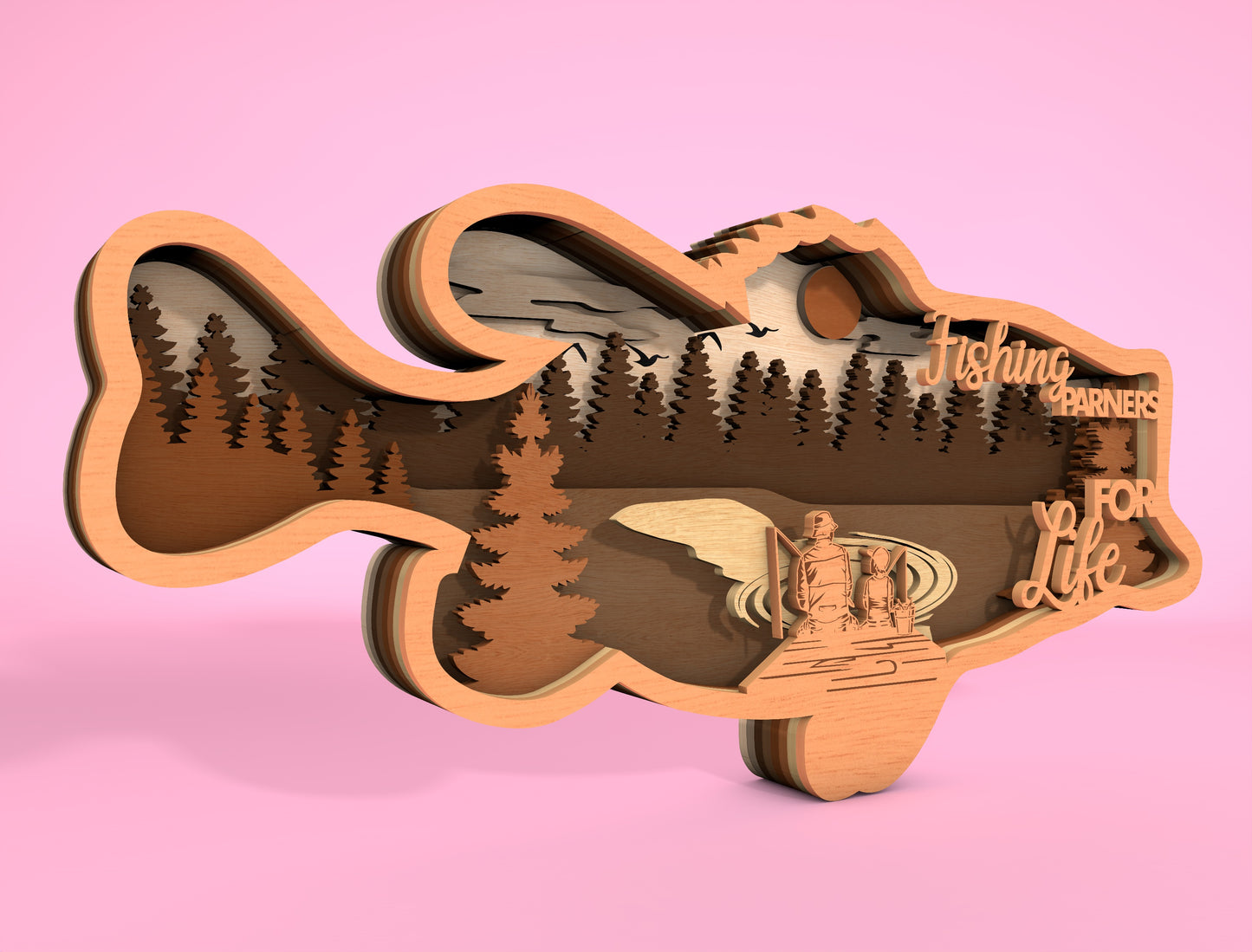 Father’s Day Fishing Multilayer SVG Laser Cut File for Glowforge