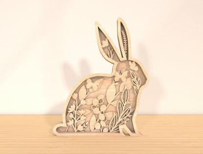 Multilayer Bunny Floral SVG Bundle 6 Layer Rabbit Nature for Glowforge