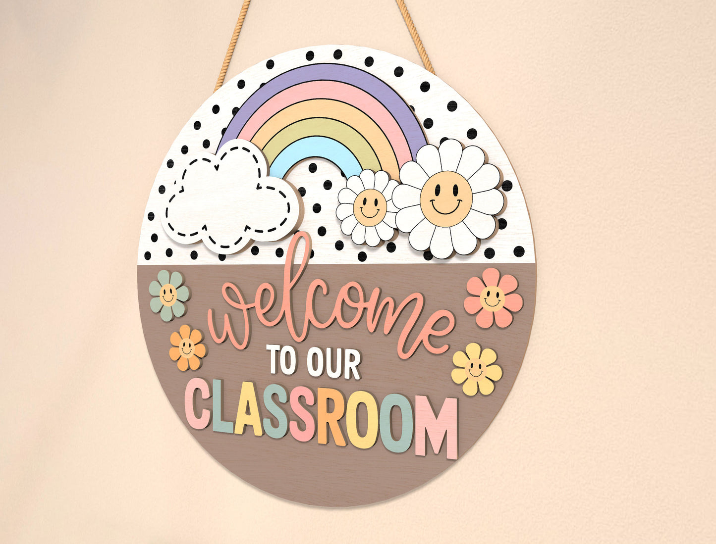 Personalized Pastel Rainbow Classroom Door Sign SVGLaser Cut File for Glowforge and xTool