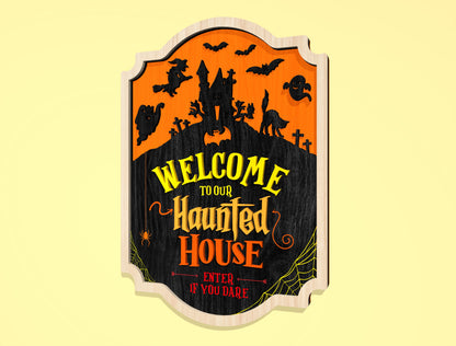 Haunted House Door Sign Multilayer SVG for Glowforge xTool LightBurn