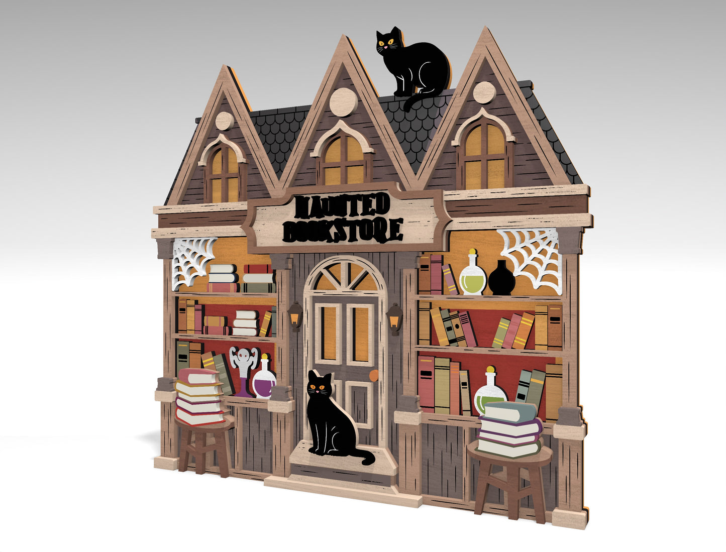 Haunted Bookstore Halloween SVG Laser Cut Decor for LightBurn