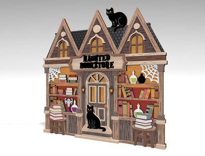 Haunted Bookstore Halloween SVG Laser Cut Decor for LightBurn
