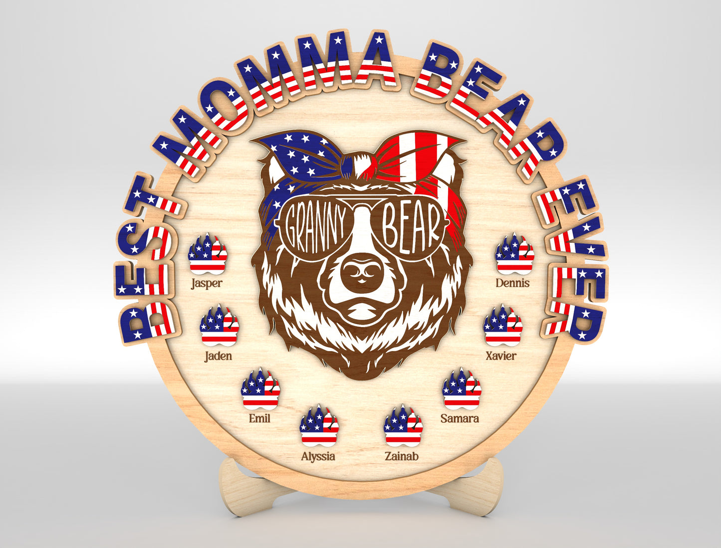 Personalized Patriotic Mama Bear Sign SVG Laser Cut File for xTool