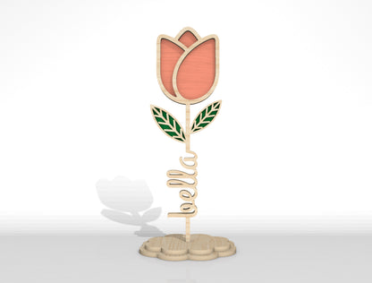 Personalized Standing Flower Name Sign SVG Laser Cut File for Glowforge and xTool