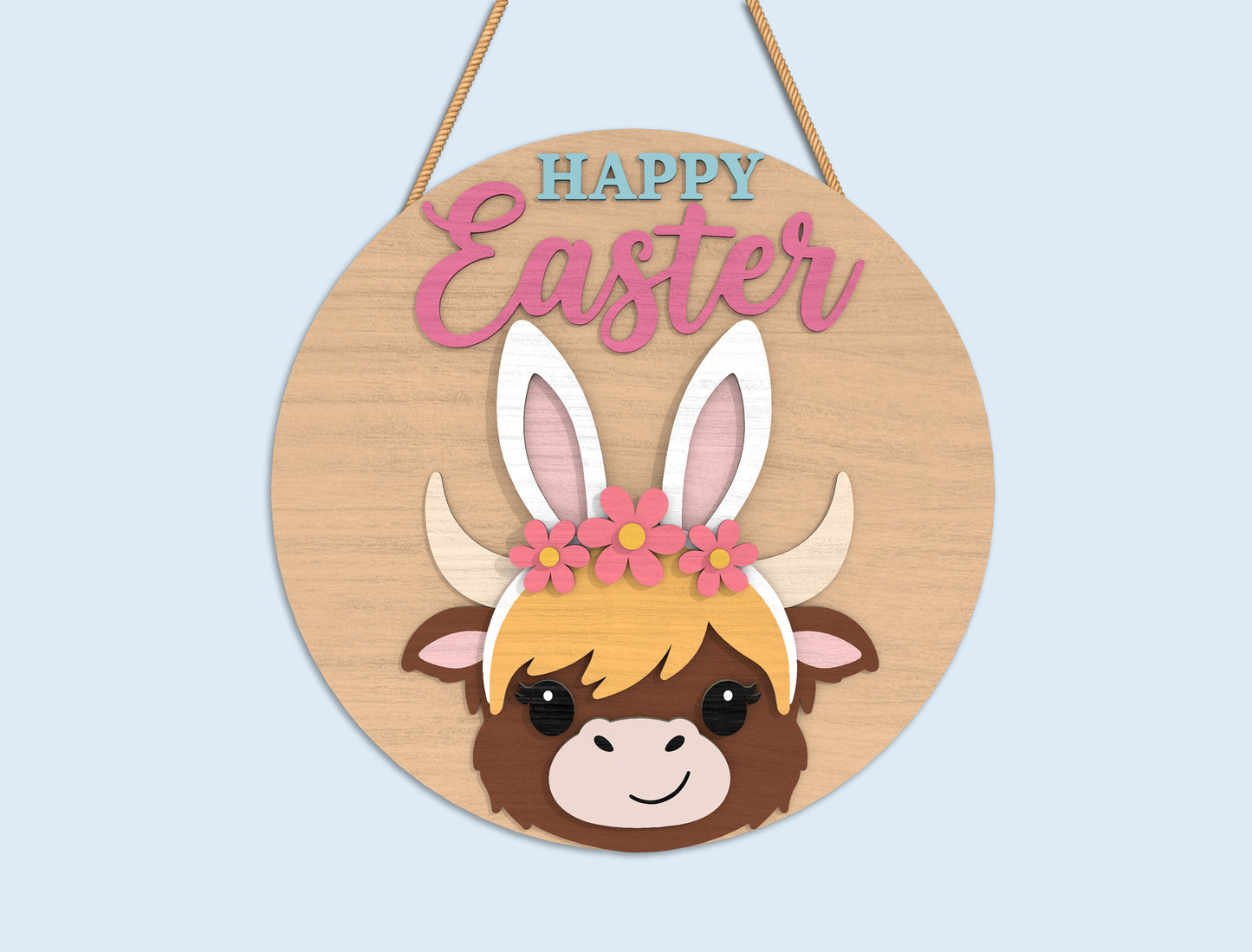 Easter Round Door Sign SVG Bundle Laser Cut File | 9 Cute Easter Designs | Spring Wooden Decor | Glowforge, xTool, LightBurn, etc.