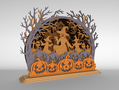 Halloween Witch Pumpkin Multilayer SVG Spooky Laser Cut Scene for Glowforge