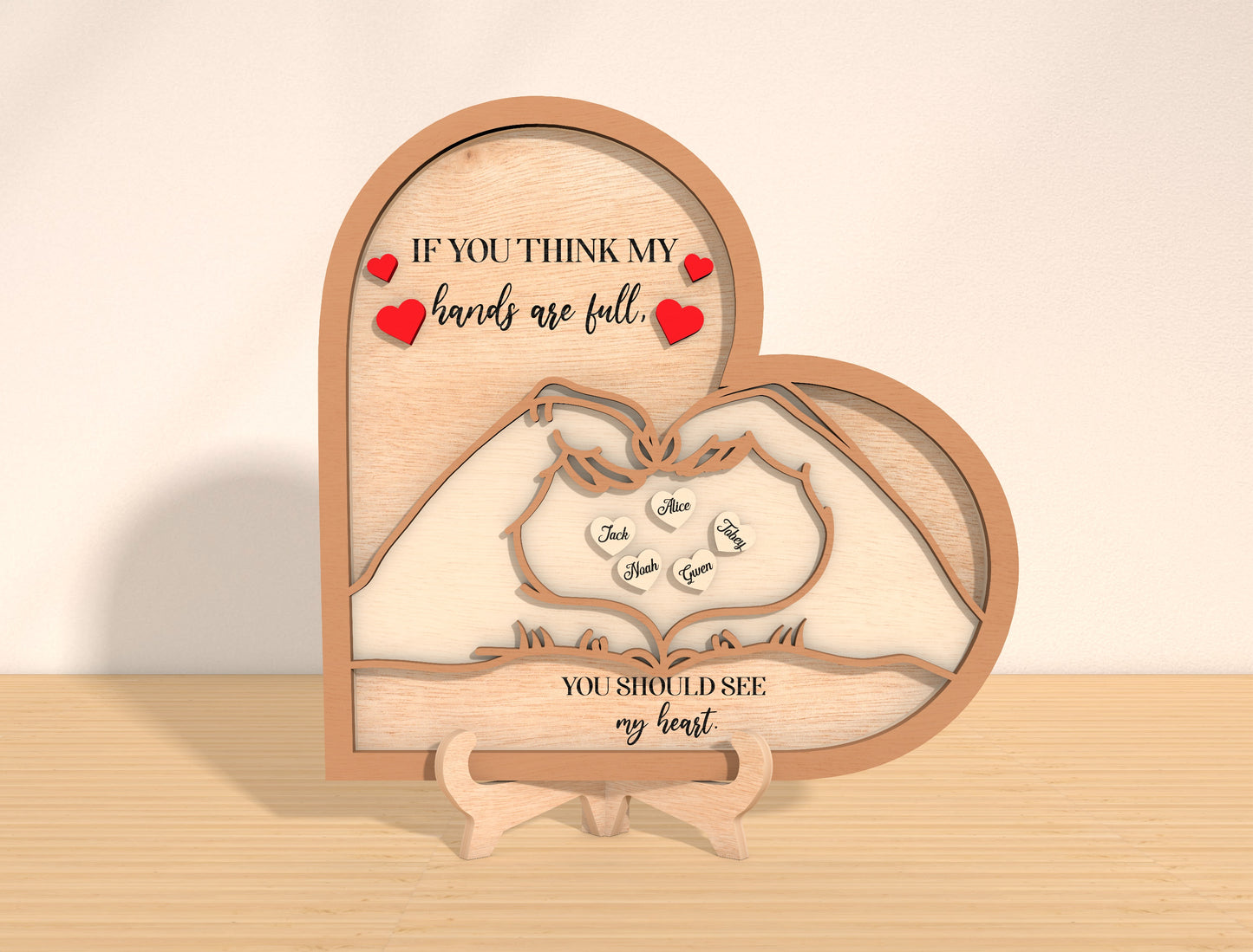 Personalized Hands Heart Family Name Sign SVG for LightBurn and xTool
