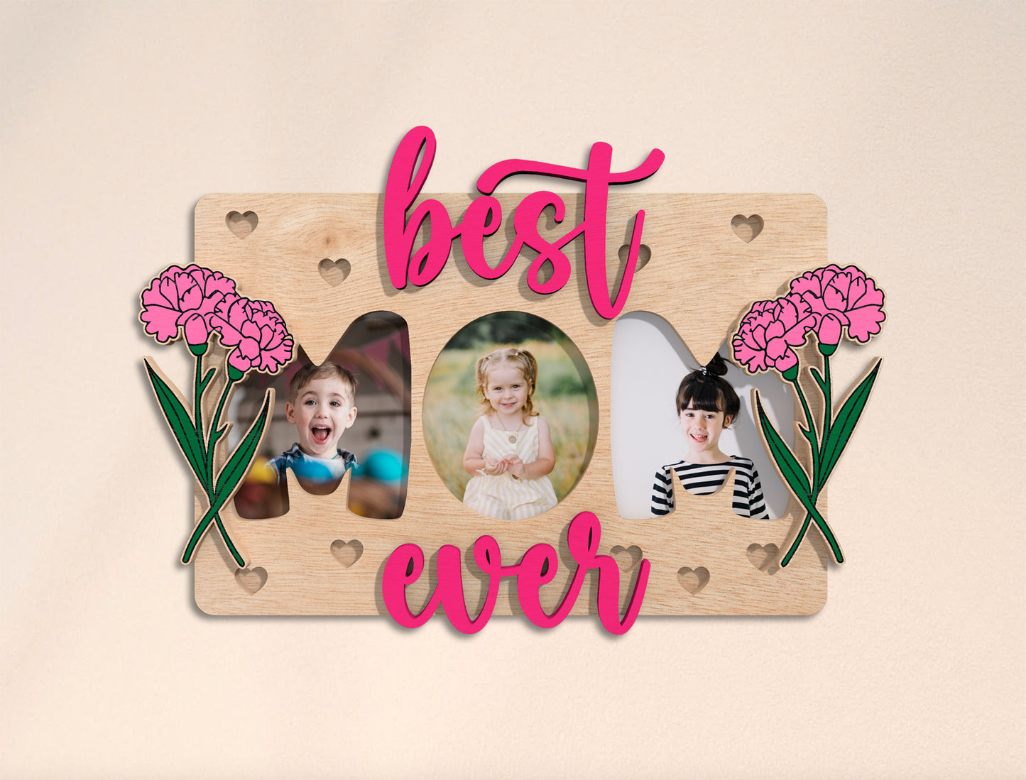 Best Mom Ever Photo Frame Laser Cut File | Mother’s Day Picture Sign | Floral Wooden Decor | Glowforge, xTool, LightBurn etc.