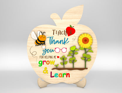 Apple Sign Laser Cut File – Wooden Apple Shape Teacher Gift SVG – Thank You Teacher Tabletop Decor