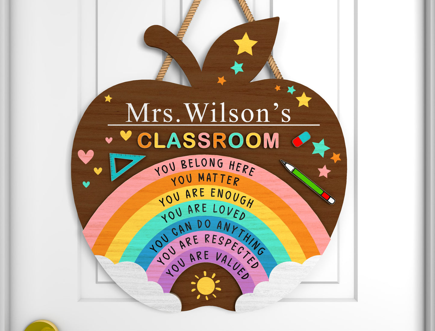 Personalized Teacher Door Hanger SVG for Glowforge and xTool
