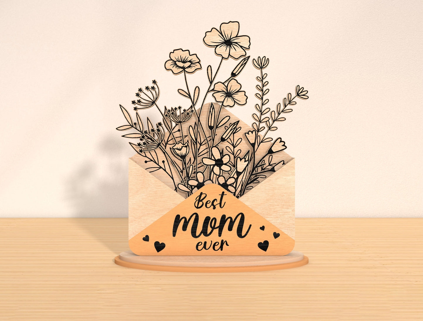 Mother’s Day Envelope Flower Laser Cut File Bundle | Floral Letter Decor | Botanical Wooden Sign | Glowforge, xTool, LightBurn, etc.