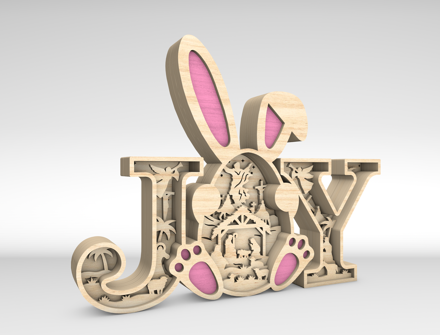 JOY Easter Bunny Multilayer Nativity Scene SVG for LightBurn and Glowforge