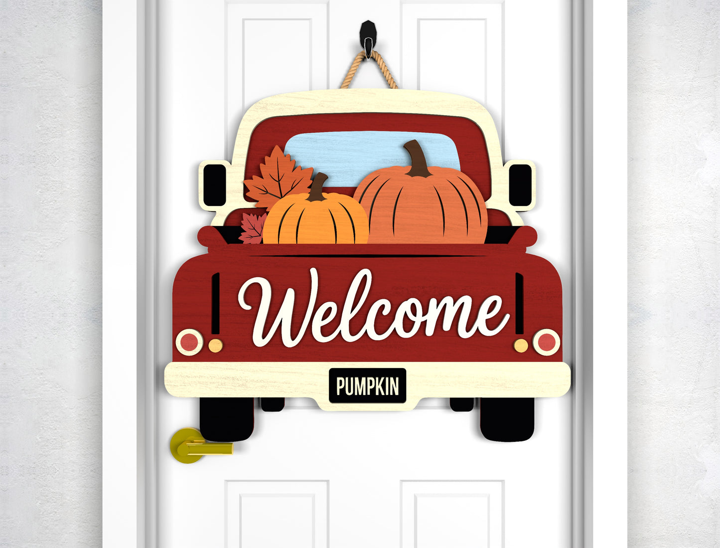 Welcome Pumpkin Truck and Pumpkin Spice Season Door Hanger SVG Set for Glowforge xTool LightBurn 2 Designs