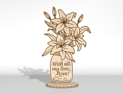 Mother's Day Flower Vase Decor Bundle SVG Laser Cut File for Glowforge and LightBurn