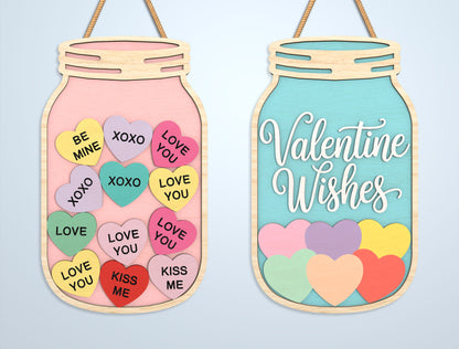 Valentine Mason Jar Laser Cut File Bundle | Love Candy Jar SVG Set | Romantic Wooden Decor Design | Glowforge, xTool, LightBurn, etc.