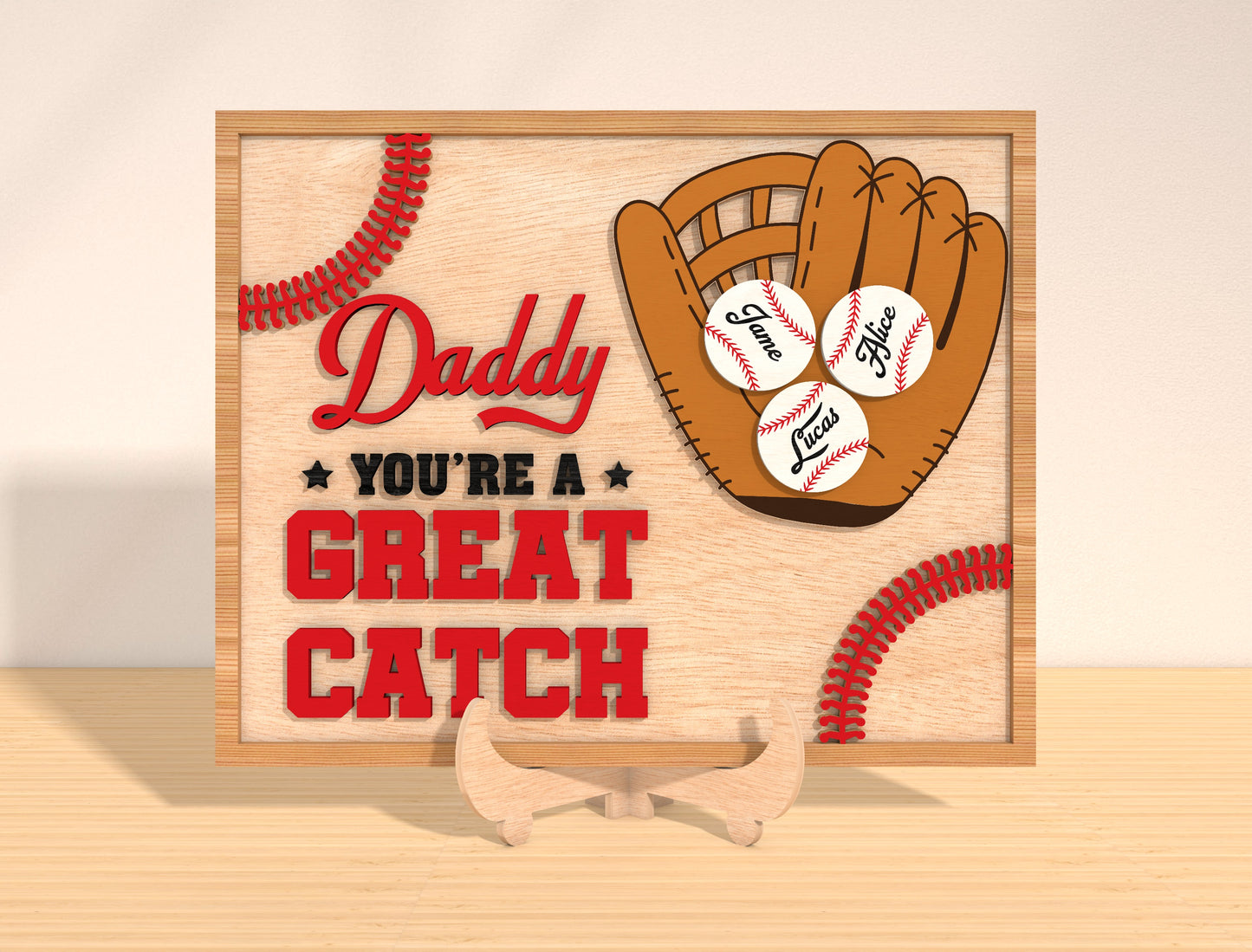 You’re a Great Catch Dad Laser Cut File | Baseball Glove Family Sign | Sports Wooden Decor | Glowforge, xTool, LightBurn, etc.