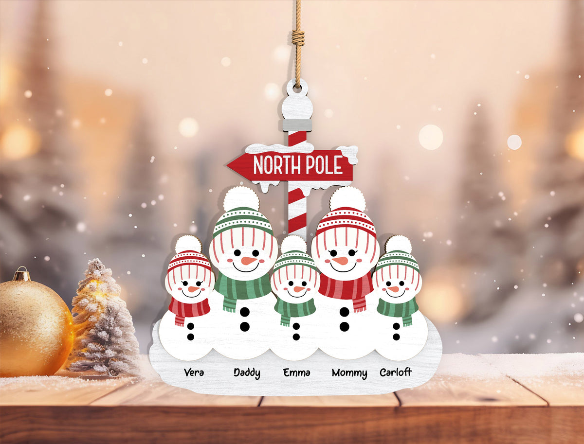 Personalized Family Snowman North Pole Ornament SVG 4