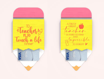 Teacher Pencil Gift Card Holder SVG Bundle Laser Cut File for xTool and Glowforge