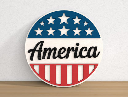 Patriotic Welcome Round Sign SVG Bundle for Glowforge