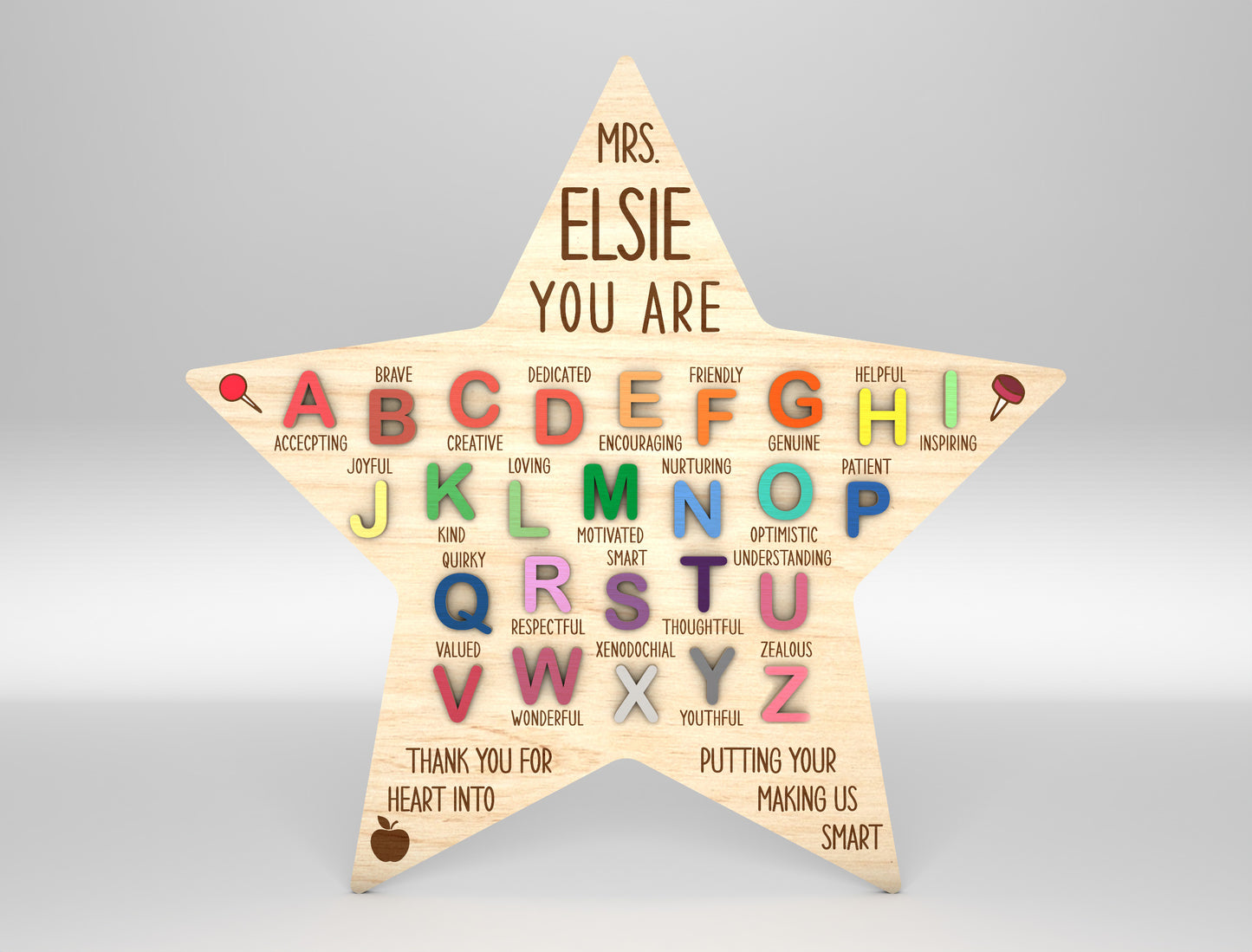 Personalized Teacher Alphabet Sign Laser Cut File for Glowforge and xTool