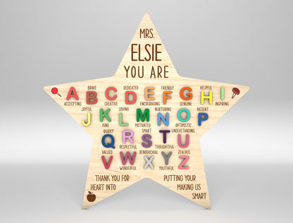 Personalized Teacher Alphabet Sign Laser Cut File for Glowforge and xTool