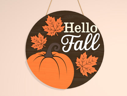 Hello Fall Pumpkin Door Hanger SVG Bundle for Glowforge xTool LightBurn | 2 Designs