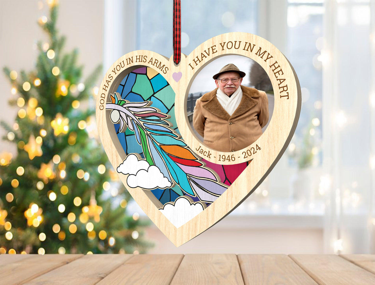 Memorial Heart Ornament SVG Photo Rainbow Tribute Laser Cut File for Glowforge