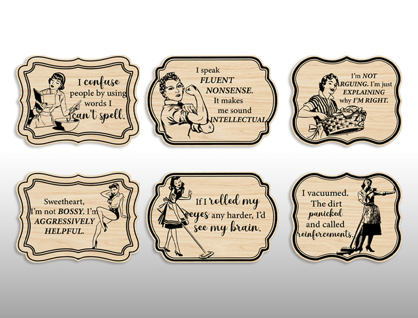 Vintage Woman Retro Lady Quote Magnet SVG Laser Cut File for Glowforge and xTool