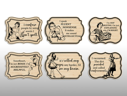 Vintage Woman Retro Lady Quote Magnet SVG Laser Cut File for Glowforge and xTool