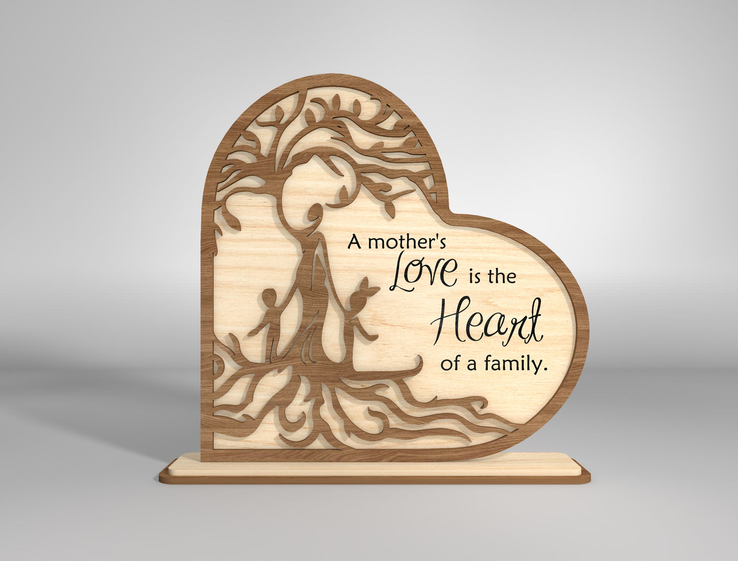 Mother's Love Family Tree Heart Sign SVG for xTool and LightBurn