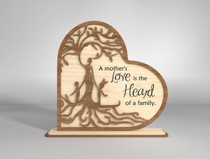 Mother's Love Family Tree Heart Sign SVG for xTool and LightBurn