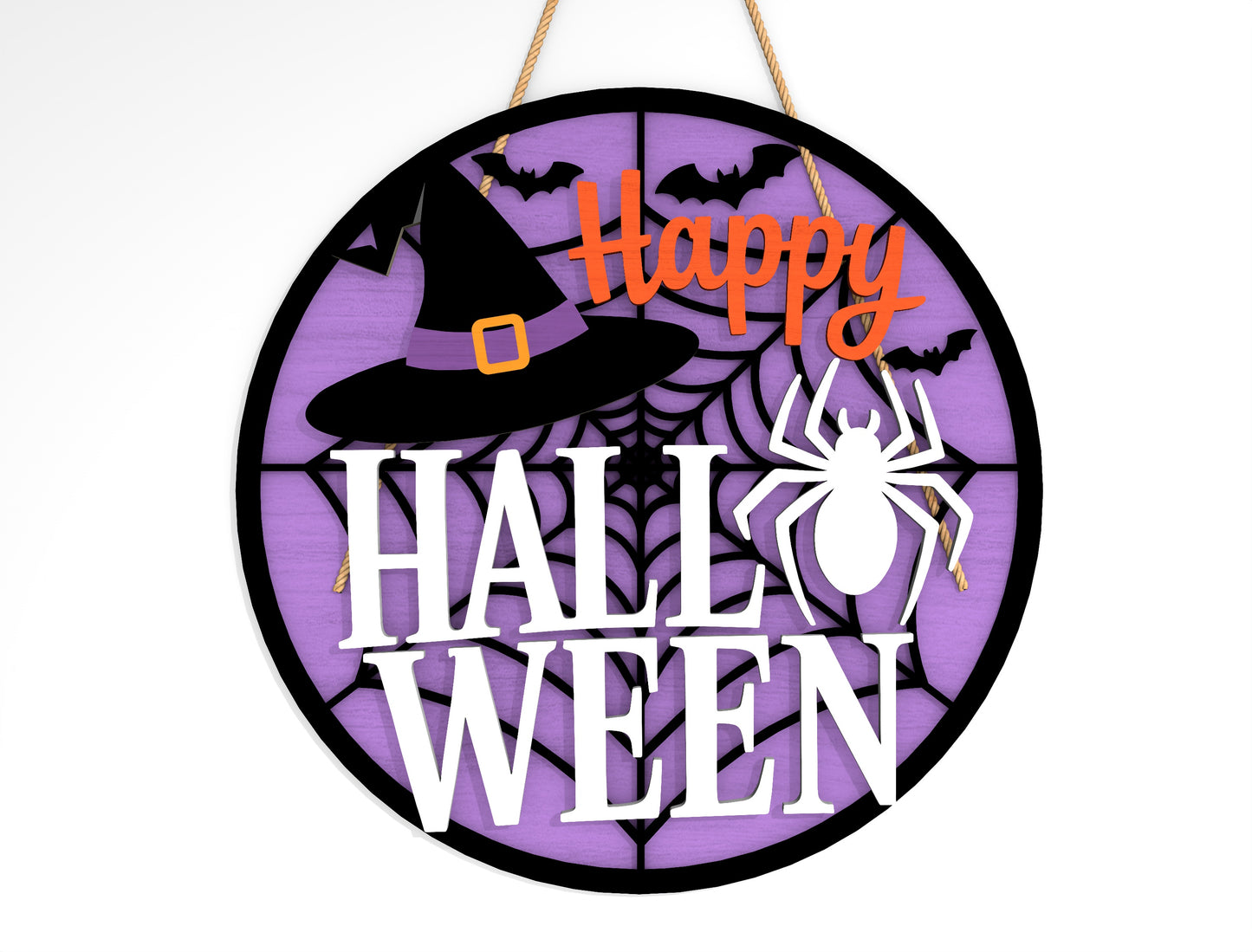 Happy Halloween Witch Hat Door Hanger SVG Set for Glowforge xTool LightBurn