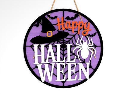 Happy Halloween Witch Hat Door Hanger SVG Set for Glowforge xTool LightBurn
