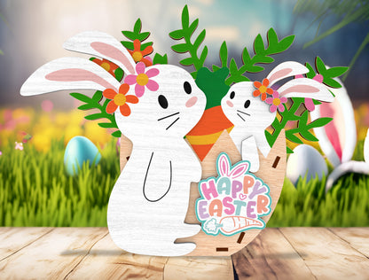 Easter Bunny Flower Standing SVG Cute Bunny Egg for Glowforge and xTool