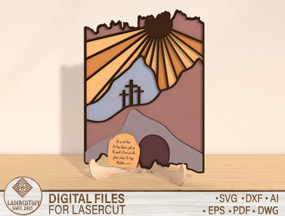 Easter Resurrection Scene SVG Christian Cross Landscape for Glowforge