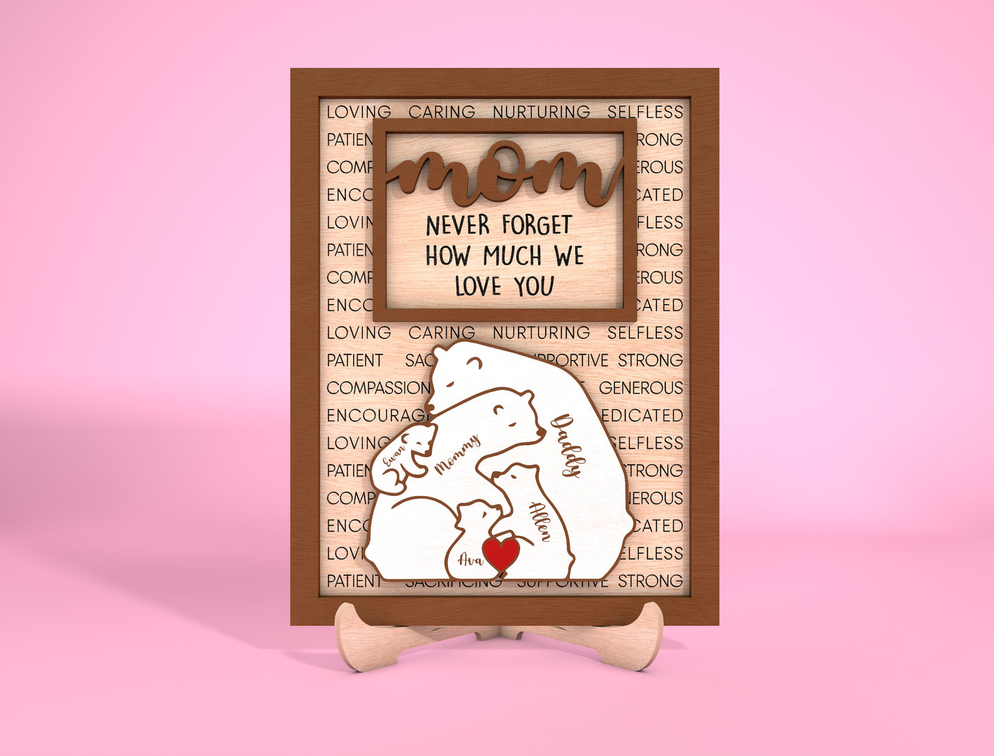 Personalized Mom Bear Sign SVG Custom Family Name for LightBurn