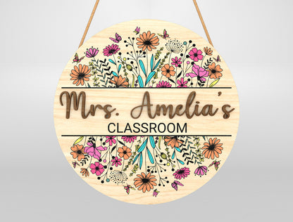 Personalized Floral Classroom Door Sign Laser Cut File SVG for xTool and Glowforge