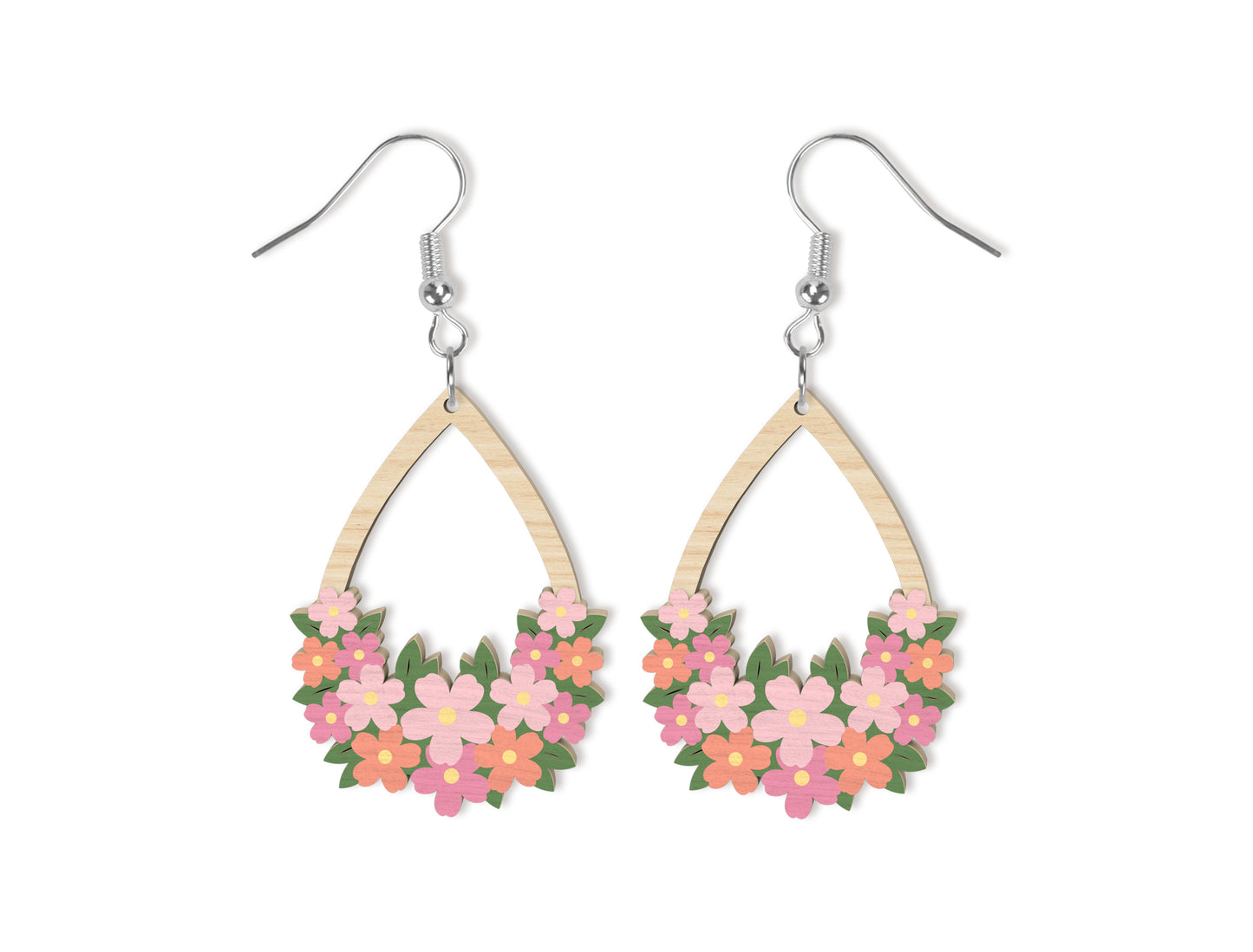 Floral Teardrop Earring SVG Bundle Spring Flower Jewelry Laser Cut File for xTool and Glowforge