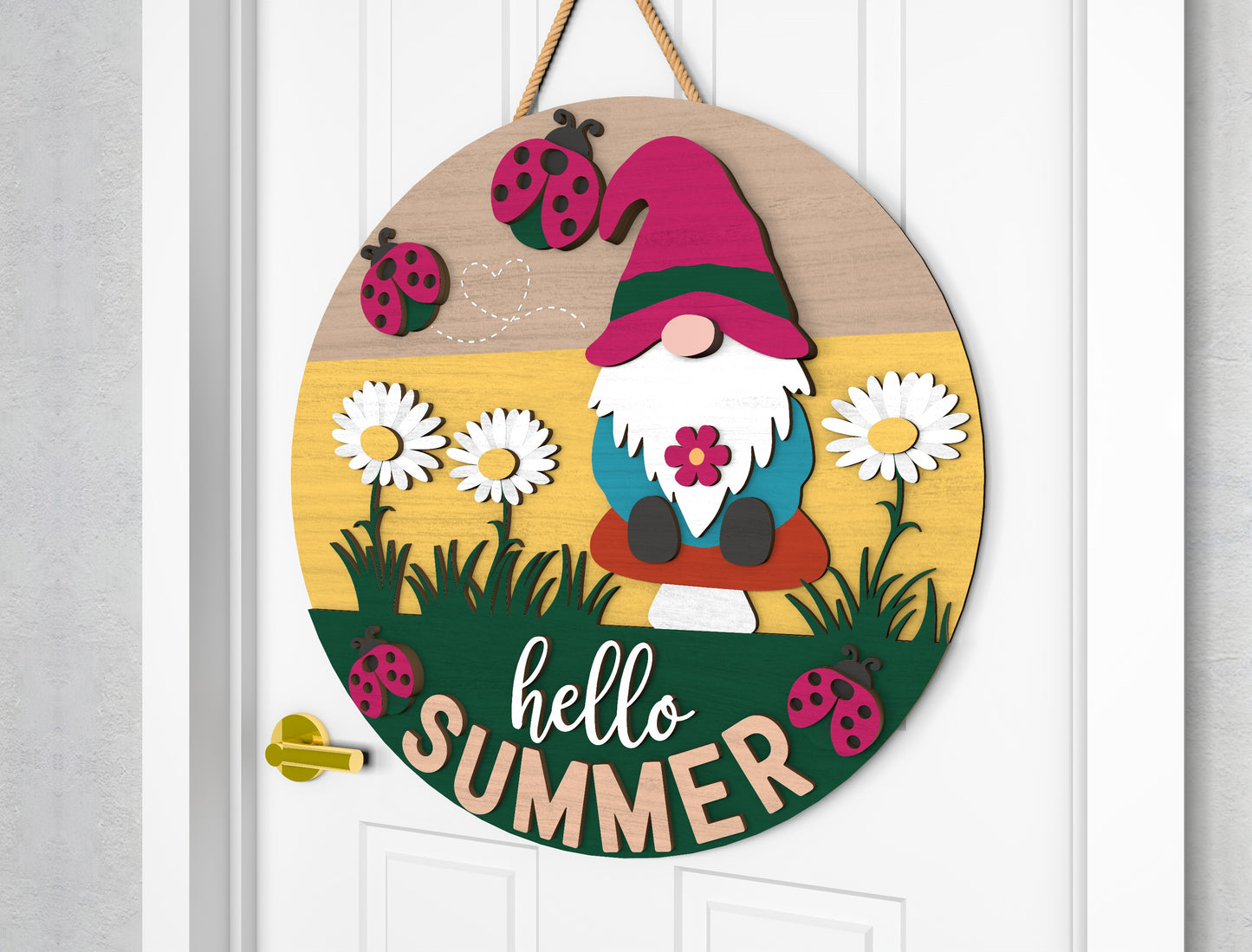 Hello Summer Gnome Door Hanger SVG Laser Cut File for xTool and Glowforge