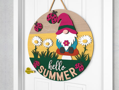 Hello Summer Gnome Door Hanger SVG Laser Cut File for xTool and Glowforge