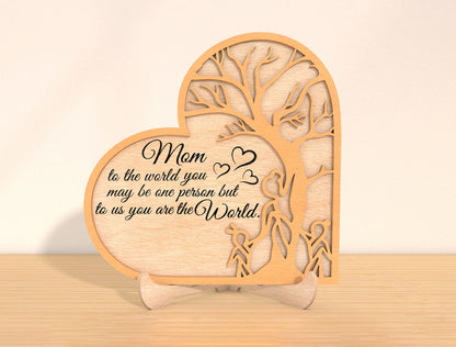 Personalized Mom Family Tree Heart Sign SVG for Glowforge and xTool