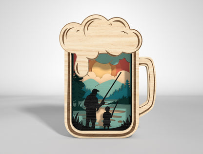 Father's Day Fishing Layered Lantern SVG Laser Cut File for Glowforge and xTool