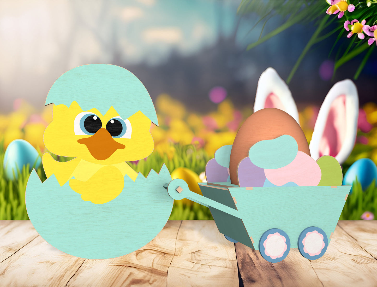 Easter Chick Bunny Basket SVG Spring Egg Holder for LightBurn and xTool