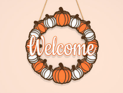 Welcome Pumpkin Wreath SVG Set for Glowforge xTool LightBurn | 2 Designs
