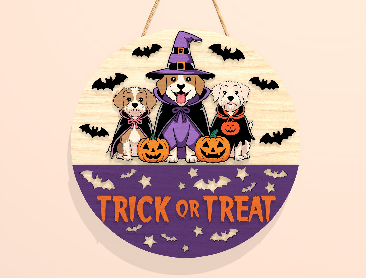 Trick or Treat Dog Door Hanger SVG Set for Glowforge xTool LightBurn 2 Designs