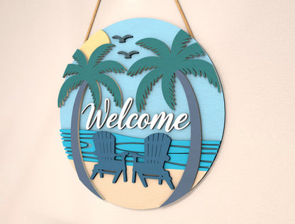 Tree Beach Chair Welcome Door Sign SVG for LightBurn and Glowforge