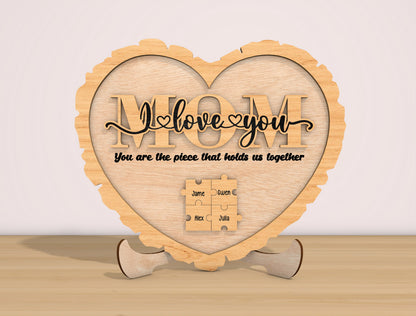 Personalized Mom Heart Plaque SVG Mother's Day for LightBurn and xTool