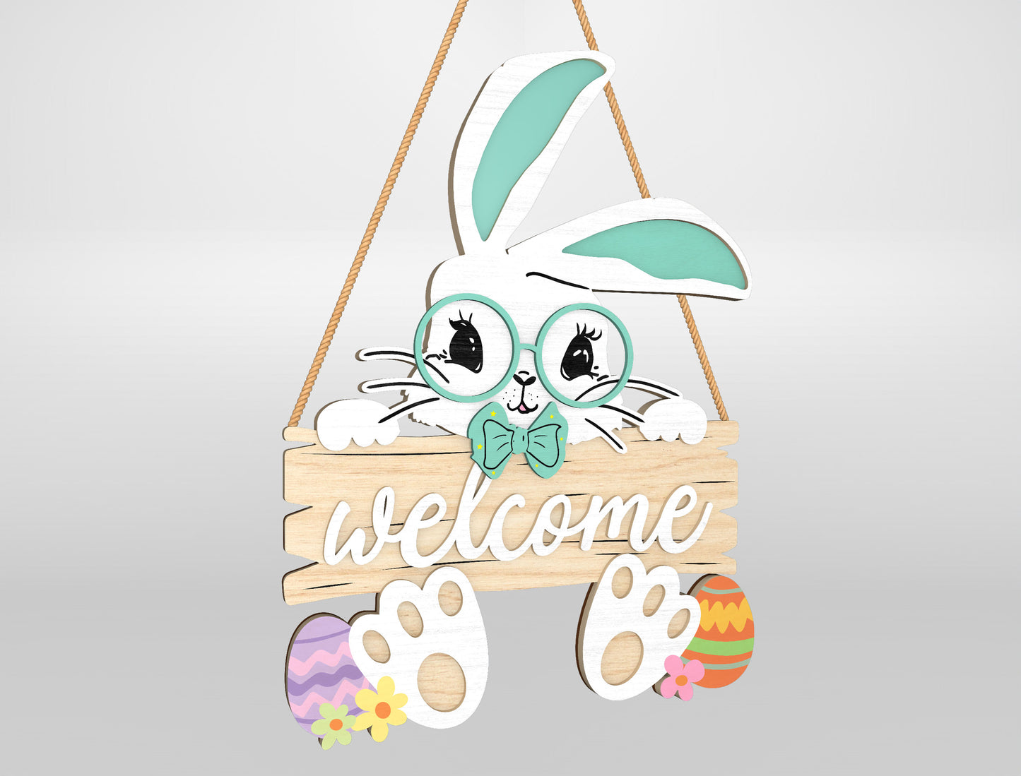 Easter Bunny Welcome Sign SVG Bundle Cute Door Hanger for Glowforge and xTool