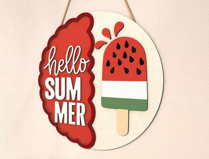 “Hello Summer” Watermelon Popsicle SVG Door Sign for Glowforge